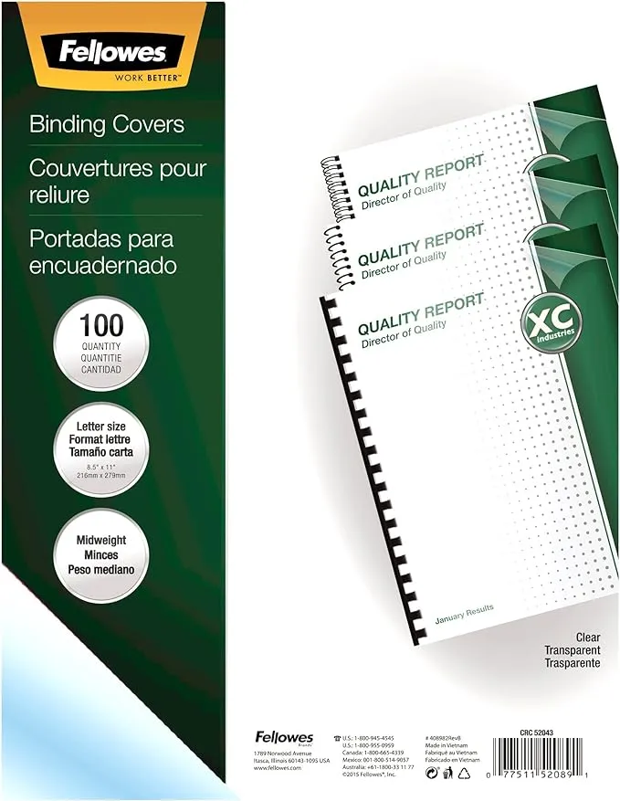 Fellowes 52089 Binding Covers Crystals Clear