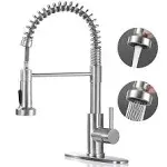 Phancir Kitchen Faucet with Pull Down Sprayer, Brushed Nickel Commercial Spring Kitchen Sink Single Handle Pull Out Sink Faucets with Deck Plate Suit 2103