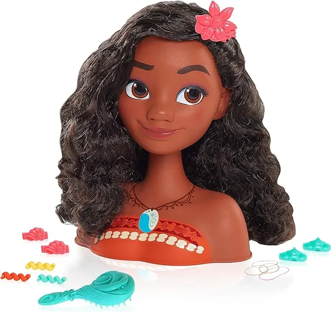 Disney Princess Moana Styling Head, 18-pieces, Pretend Play, Kids Toys for Ages 3 up