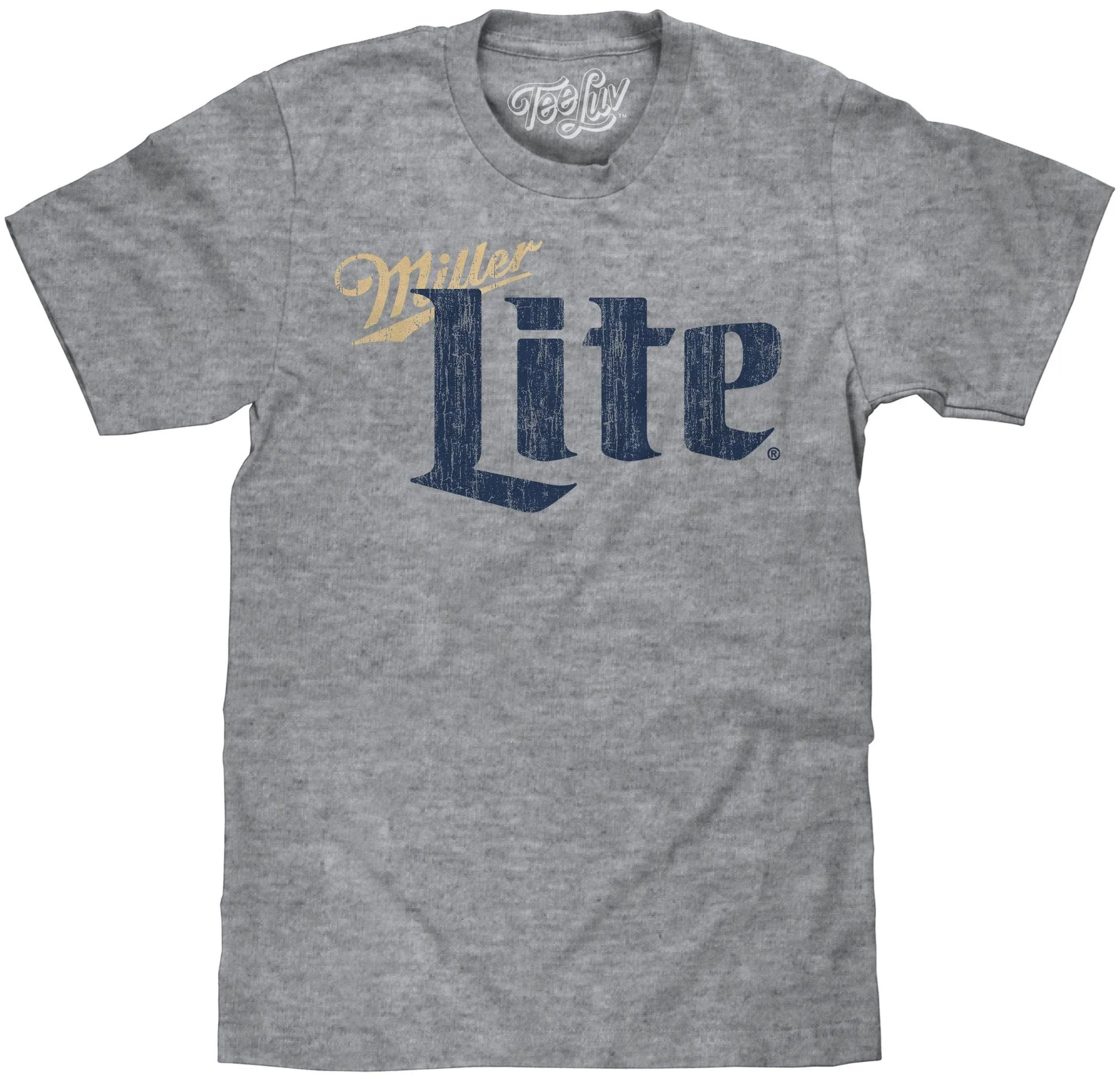 Tee Luv Men's Miller Lite T-Shirt - Distressed Miller Light Beer Brand Shirt