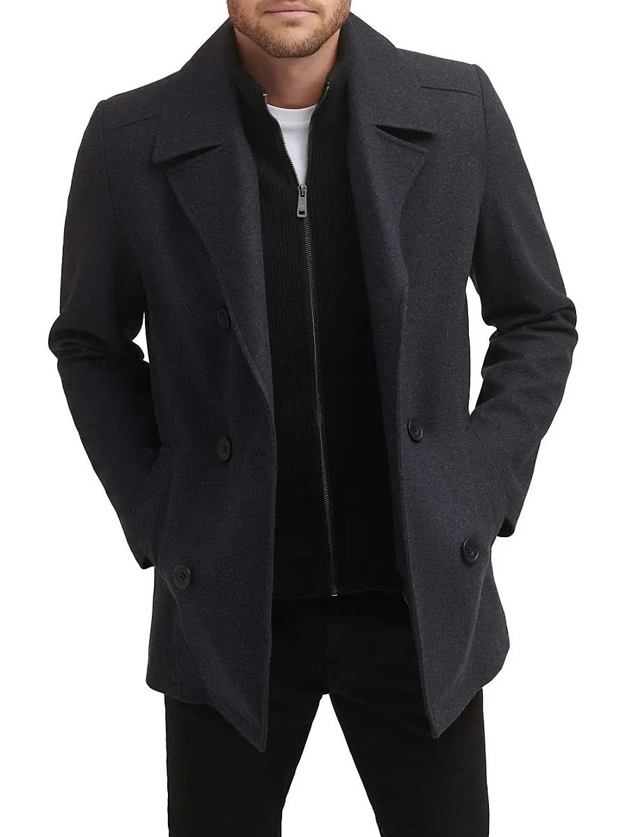 Kenneth Cole Men's Double Breasted Bib Peacoat - Charcoal - Size XXXL