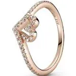 Pandora Sparkling Wishbone Heart Ring - Rose Gold Ring for Women - 14k Rose Gold-Plated Rose with Cubic Zirconia - Size 9