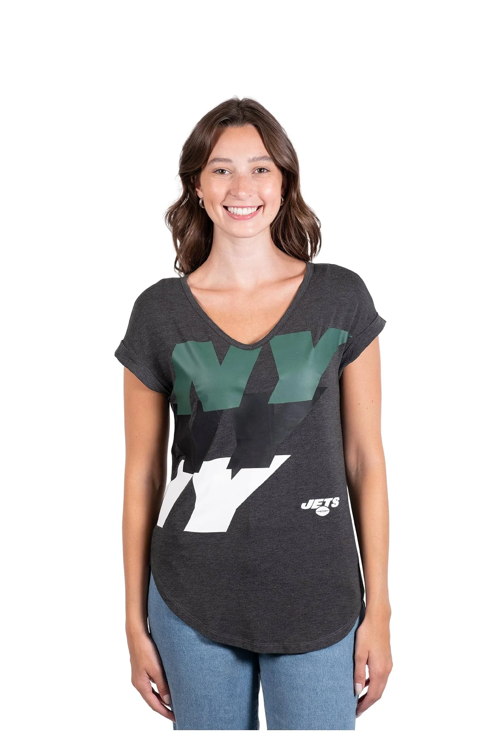 Ultra Game NFL New York Jets Womenss Vintage Stripe Soft Modal Tee Shirt,