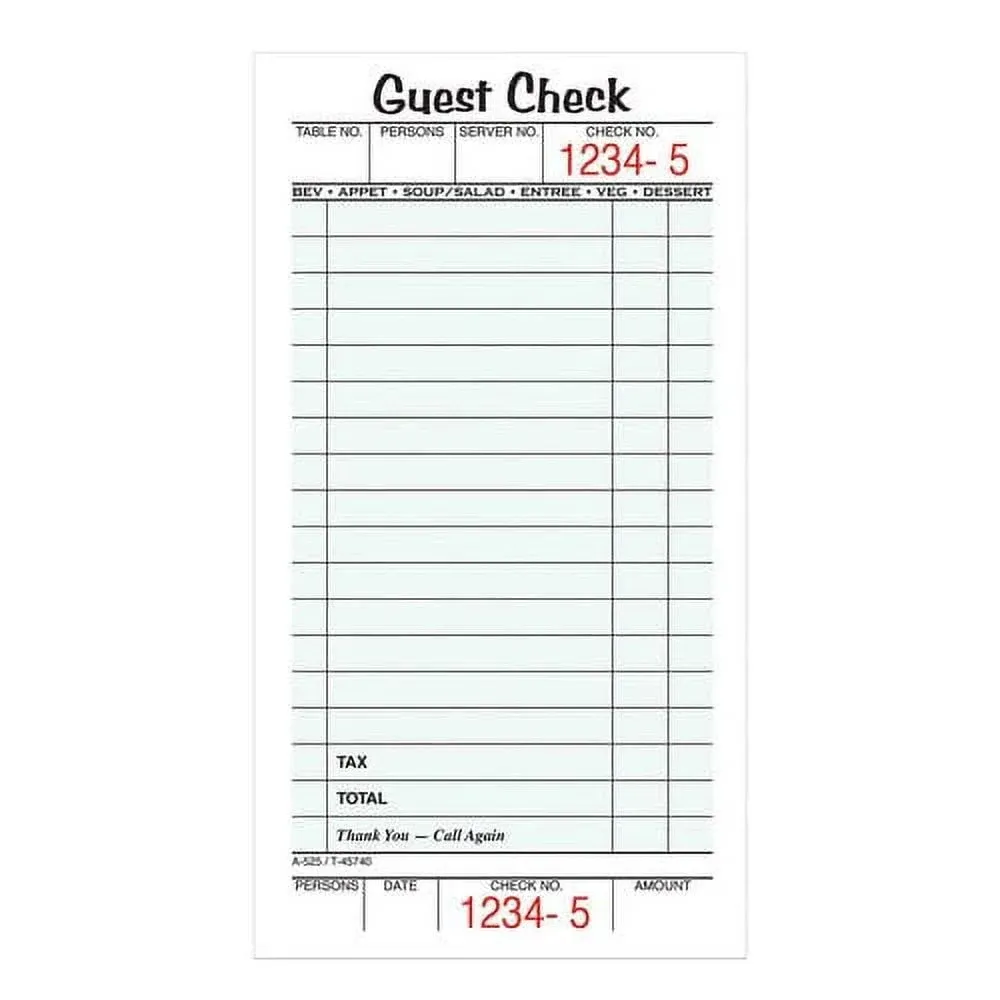 Adams 525SWMT 1-Part White / Green Guest Check Book with Receipt Stub - 5/Pack