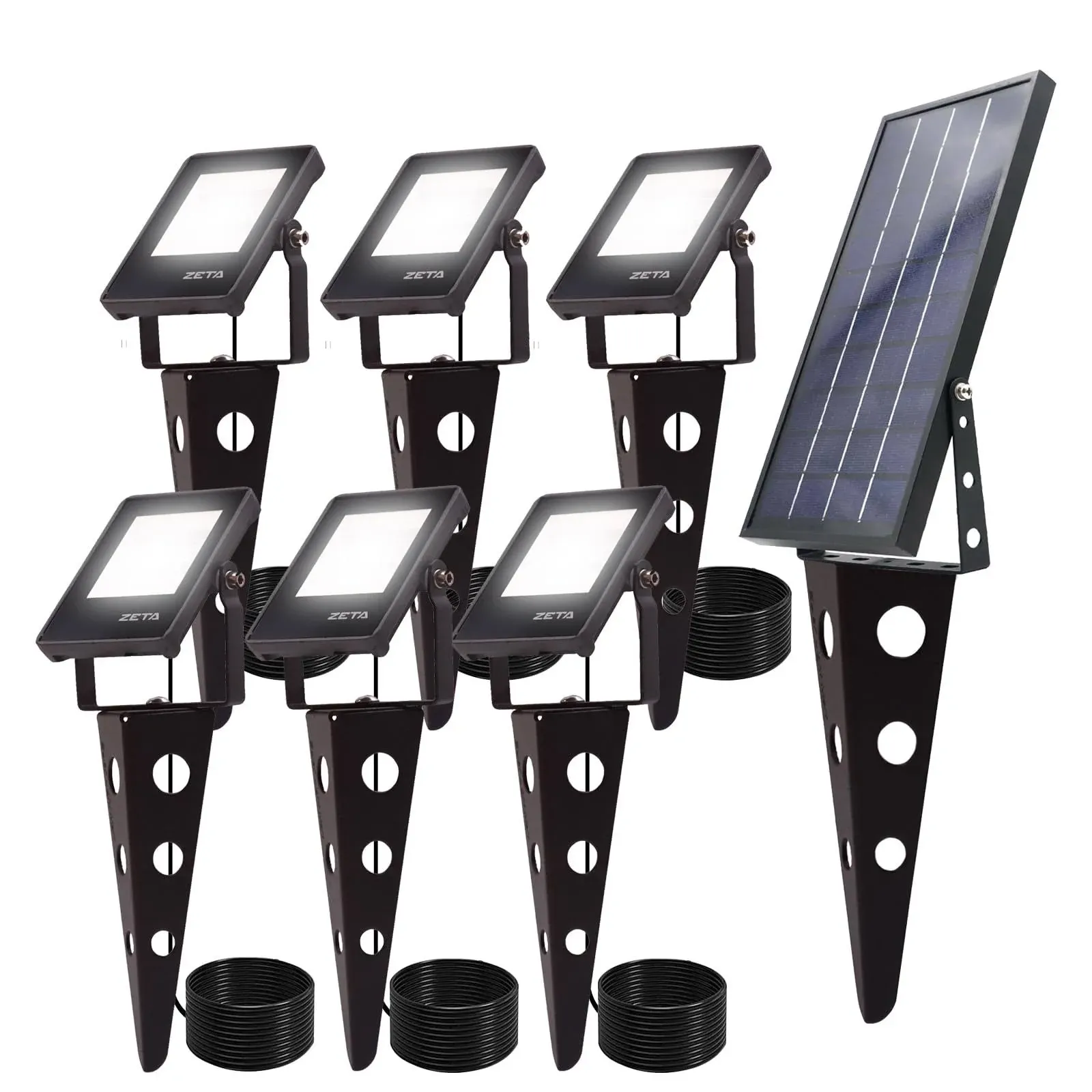 Solar Spotlights Outdoor Waterproof Zeta 6in1 Spot Lights Metal Cool White Auto 