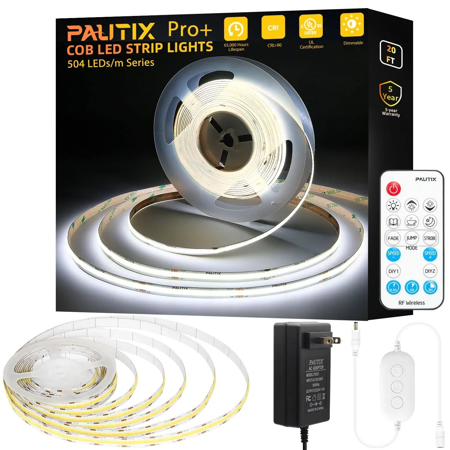 PAUTIX COB LED Strip Light White 5000K 20ft 6 1m 3087leds Super Bright 6000 Lumen ...