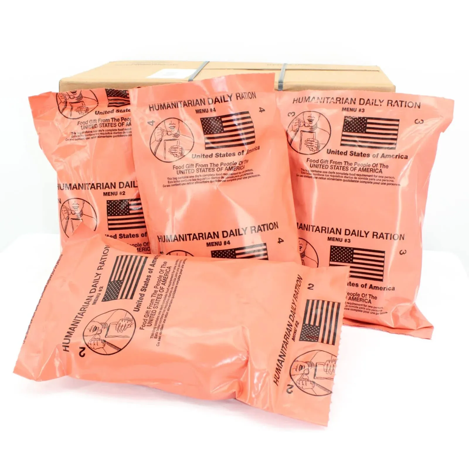 4 Meal HUMANITARIAN DAILY RATION MRE - RANDOM MENU - Inspection date of 10/2022 or Newer