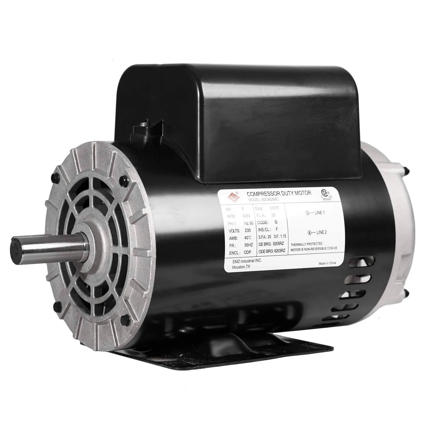 VEVOR 5HP SPL Air Compressor Electric Motor, 230V 15.0Amps, 56 Frame 3450RPM, 5/8" Keyed Shaft, CW/CCW Rotation, 1.88" Shaft Length for Air