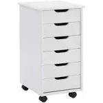 Corinne Six Drawer Storage, White Wash Rolling Cart