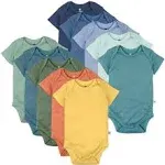 10-Pack Organic Cotton Short Sleeve Bodysuits Rainbow Blue Gems / NB