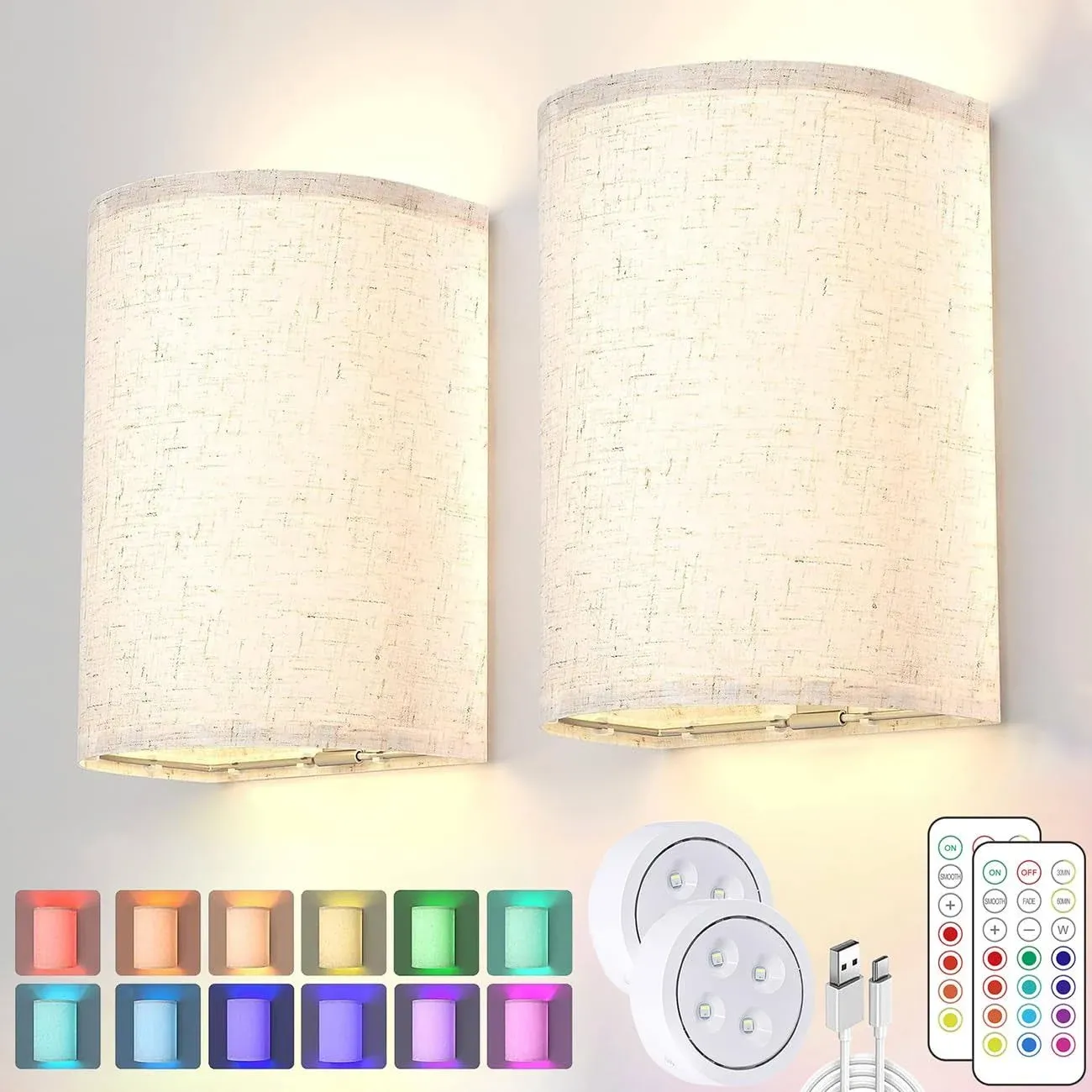 Battery Operated Wall Sconce with Remote 16 RGB Colors Changeable Dimmable ...