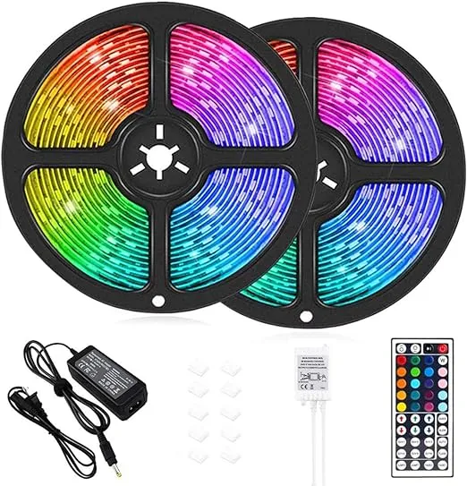 LED Strip Lights, 32.8 ft RGB Led Light Strip 600 LED 5050 SMD IP65 Waterproof RGB Flexible Light Strip Kit with 44 Key IR Remote RGB Controller, Strengthen Tape, 12V 5APower Supply12