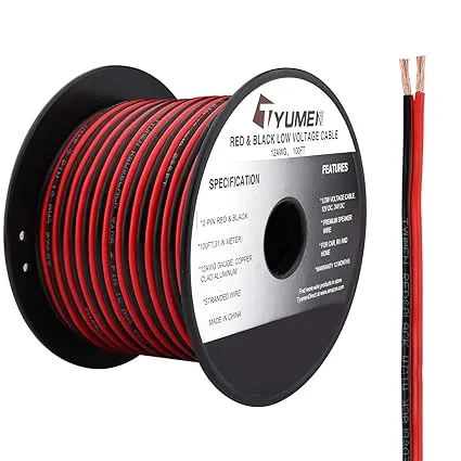 TYUMEN 100FT 12/2 Gauge 2pin 2 Color Red Black Cable Hookup Electrical Wire LED Strips Extension Wire 12V/24V DC Cable, 12AWG Flexible Wire Extension Cord for LED Ribbon Lamp Tape Lighting