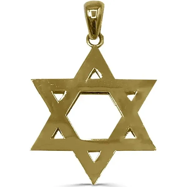 14 KT Yellow Real Gold Star of David Pendant Unisex Jewelry Charm Necklace Polished Satin Finished Jewish Jewelry 3cm x 2cm