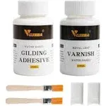 Gold Leaf Adhesive, 6.8oz Gilding Adhesive Set, Metal Leaf Glue and Varnish for Foil Transfer Sheets, Decor Foil, Arts Use (200ml + 2 Brushes + 2 Gloves)