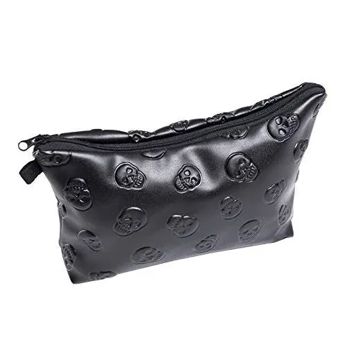 Warmtree Fashion Black Skull Cosmetic Bag Makeup Storage Bag Toiletry Organizer Pencil Case Handbag