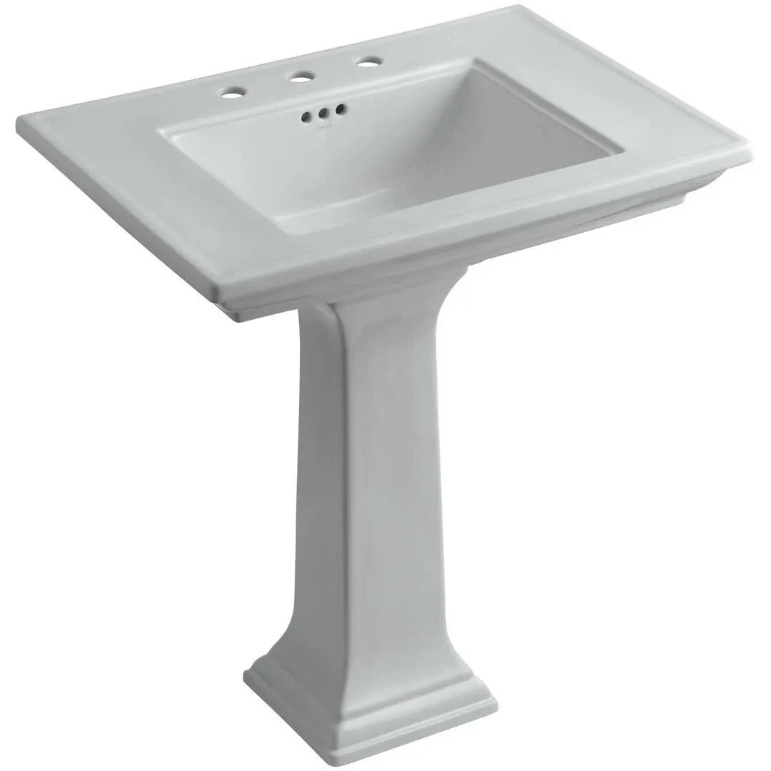 Kohler 2268-8-0 Memoirs Stately 30" Pedestal Bathroom Sink with Widespread Faucet Holes, White