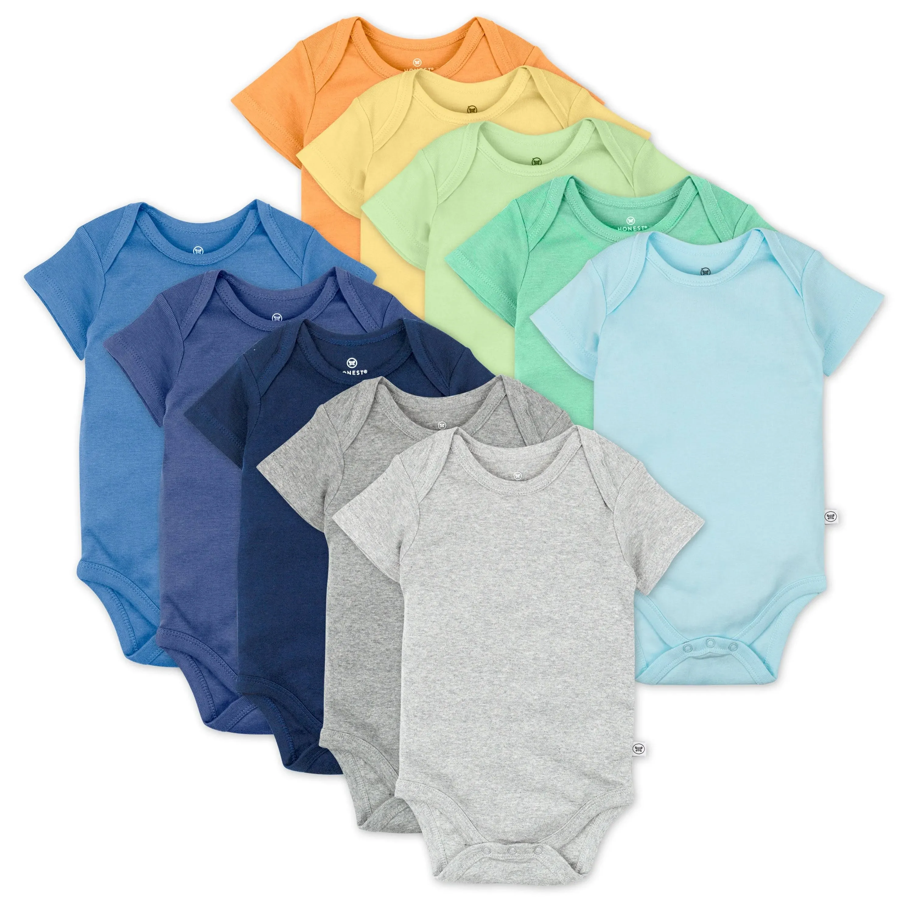 10-Pack Organic Cotton Short Sleeve Bodysuits Rainbow Blues / 24M