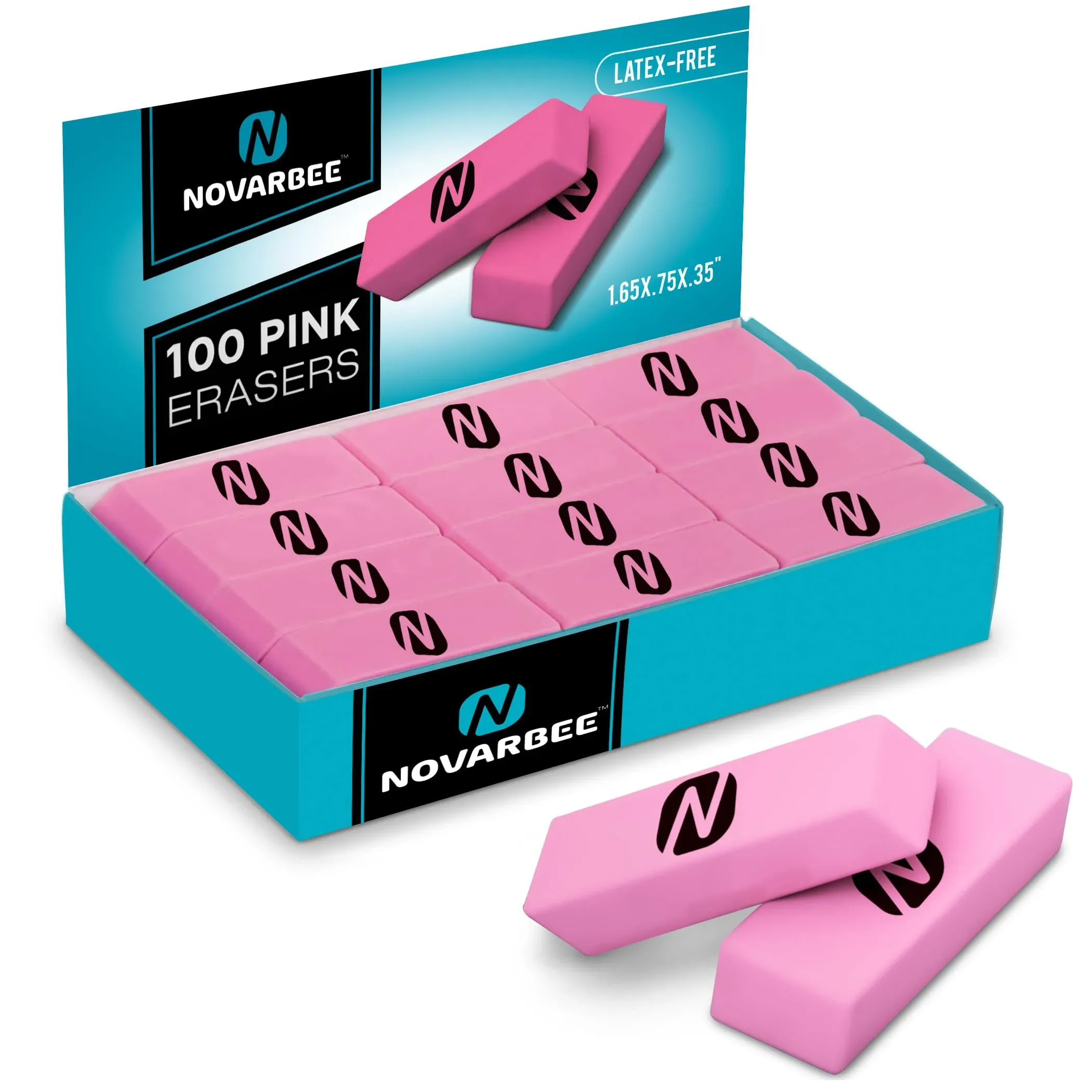 Noverbee Erasers, Pink Erasers. Erasers for Pencils 100 Pk. Erasers for Kids, Erasers Bulk for School Supplies, Art, and Office Use. Latex- Free Pencil erasers. (100)