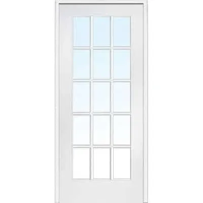 MMI Door 36 in. x 80 in. Right Handed Primed Composite Clear Glass 15 Lite True Divided Single Prehung Interior Door Z009307R