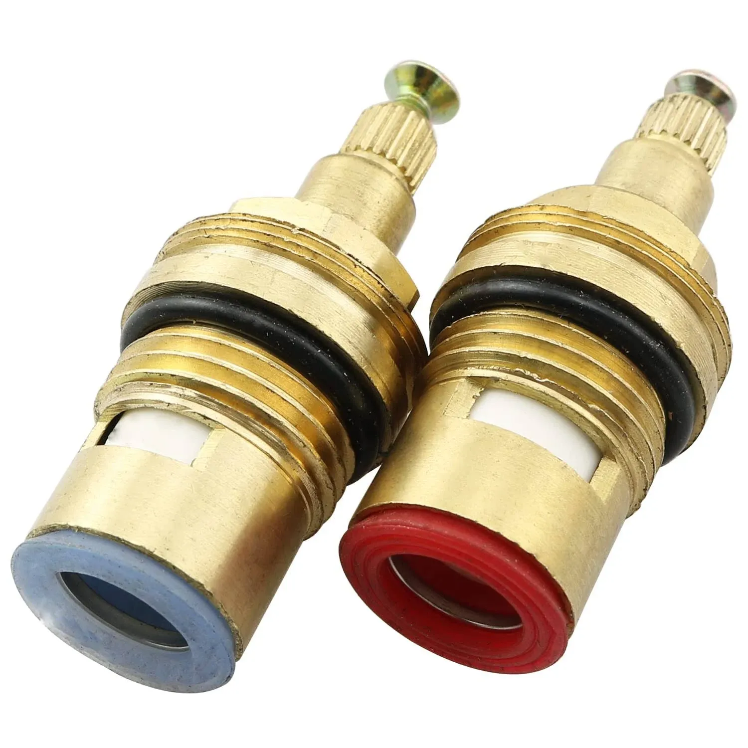 Faucet Valve Ceramic Stem LQ Industrial 1Pair 20 Teeth Ceramic Disc Cartridge G1/2" Replacement Brass Faucet Valve for Bathroom Kitchen