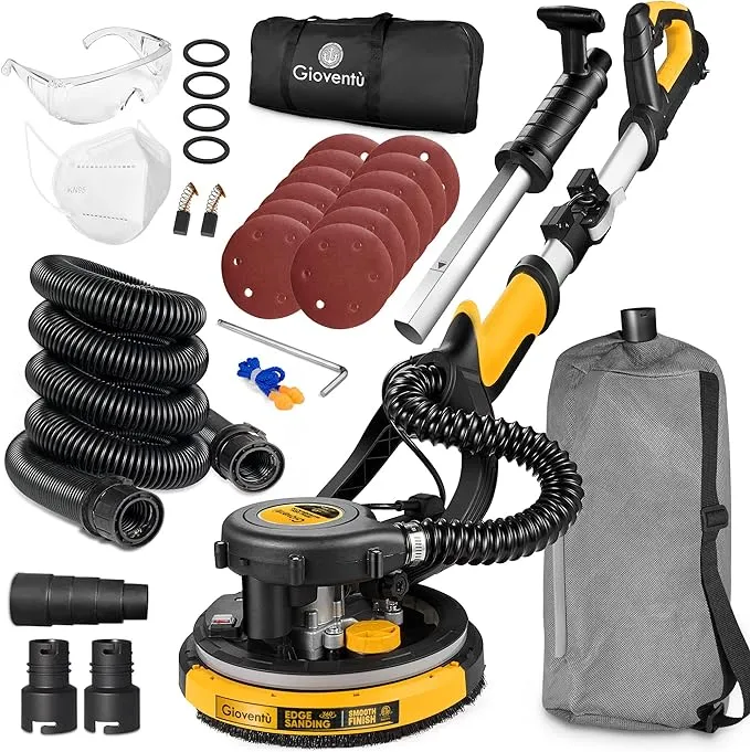 gioventù Electric Drywall Sander with Vacuum, 6.5-Amp, Auto Dust Absorption, 7 Variable Speed 900-1800RPM, Dustless Floor Sander with 26’ Power Cord