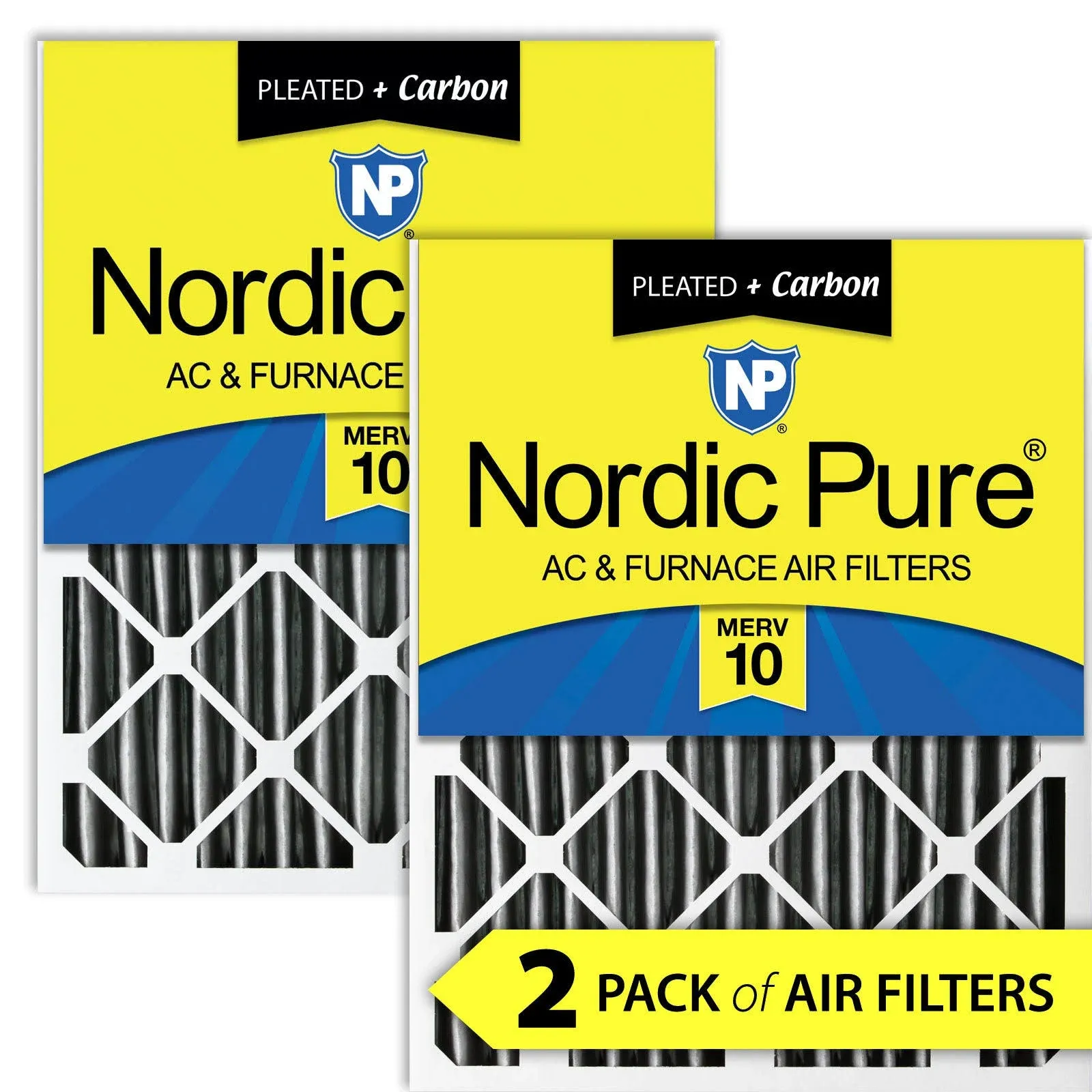 Nordic Pure 20x20x4 MERV 10 Pleated Plus Carbon AC Furnace Air Filters 2 Pack