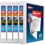 Avery® Heavy-Duty Non Stick View Binder with DuraHinge and Slant Rings, 3 Rings, 1" Capacity, 11 x 8.5, White, 4/Pack (AVE79780)