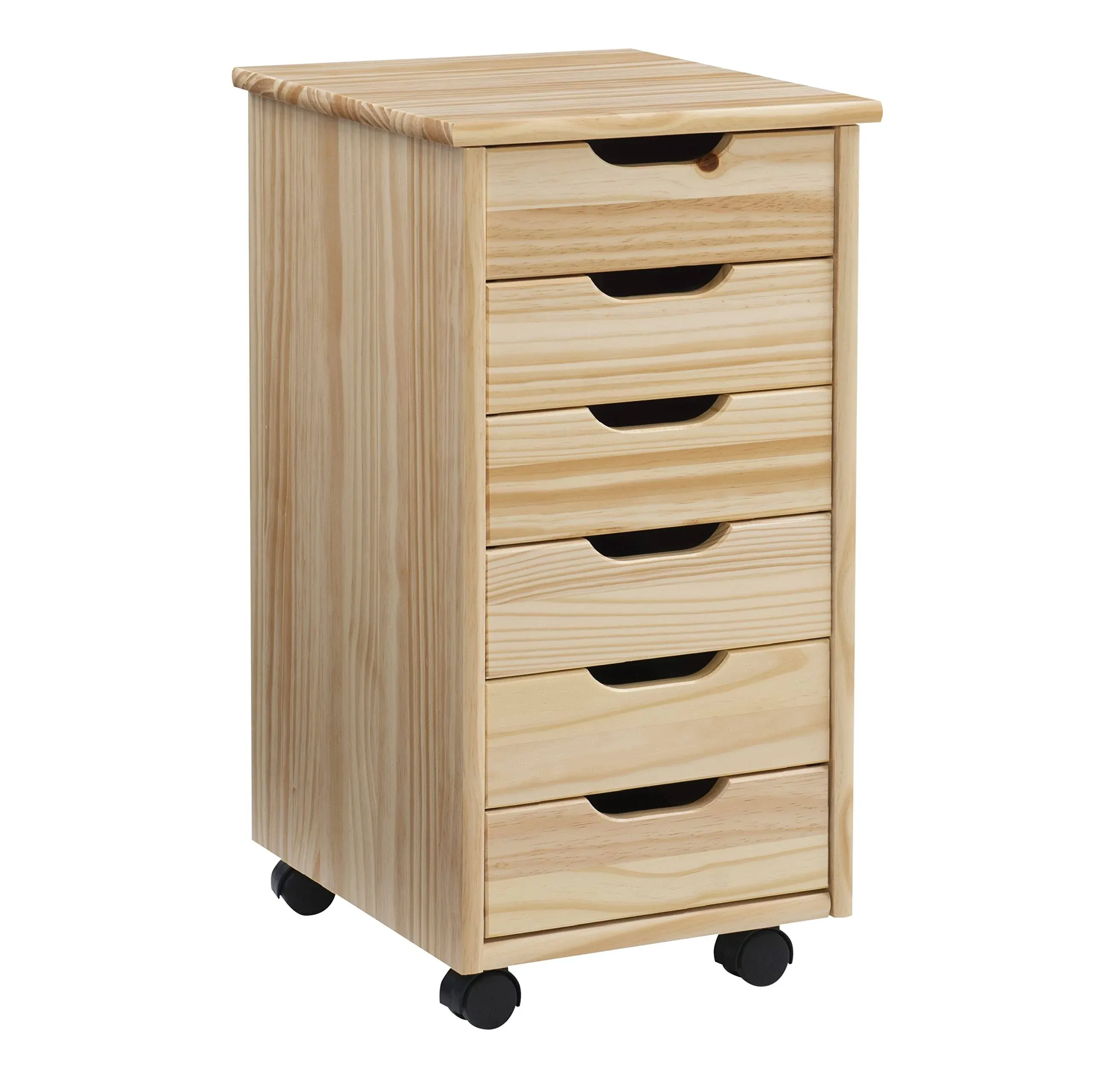 Linon Home Decor Products Corinne Six Drawer Storage, Natural Rolling Cart