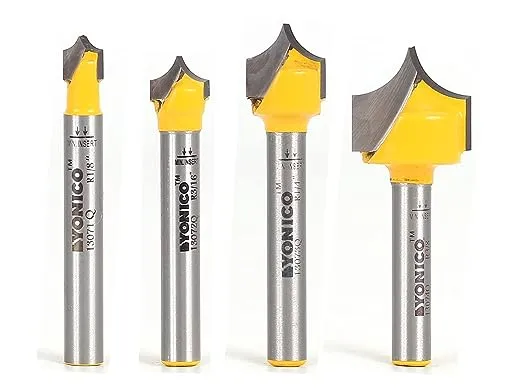 YONICO Groove Point Cutting Roundover Router Bit 4 Bit Set 1/4-Inch Shank 13470q