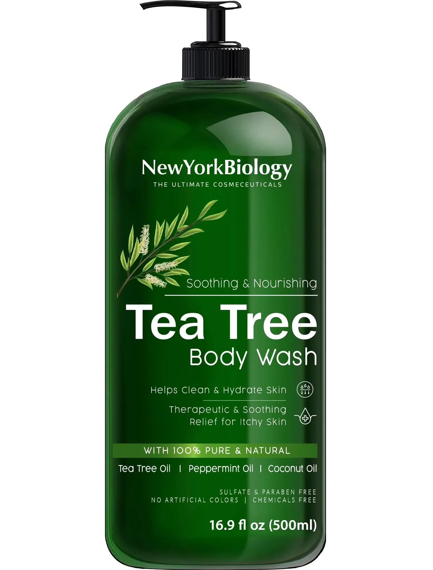 New York Biology Tea Tree Body Wash - Helps Soothe Itchy Skin, Jock Itch, Athletes Foot, Toenail Fungus, Eczema, Acne, Body Odor and Ringworm - Moisturizing Body Wash for Men & Women – 16 Fl oz