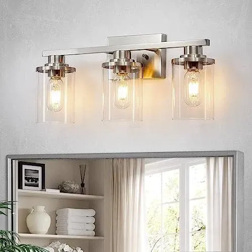 Szleomay 3 Light Bathroom Vanity Light, Brushed Nickel Bathroom Light Fixture...