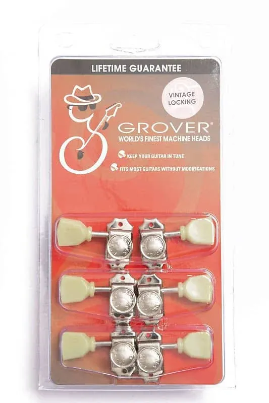 Grover Vintage Locking Keystone Machineheads, 3+3 - Nickel