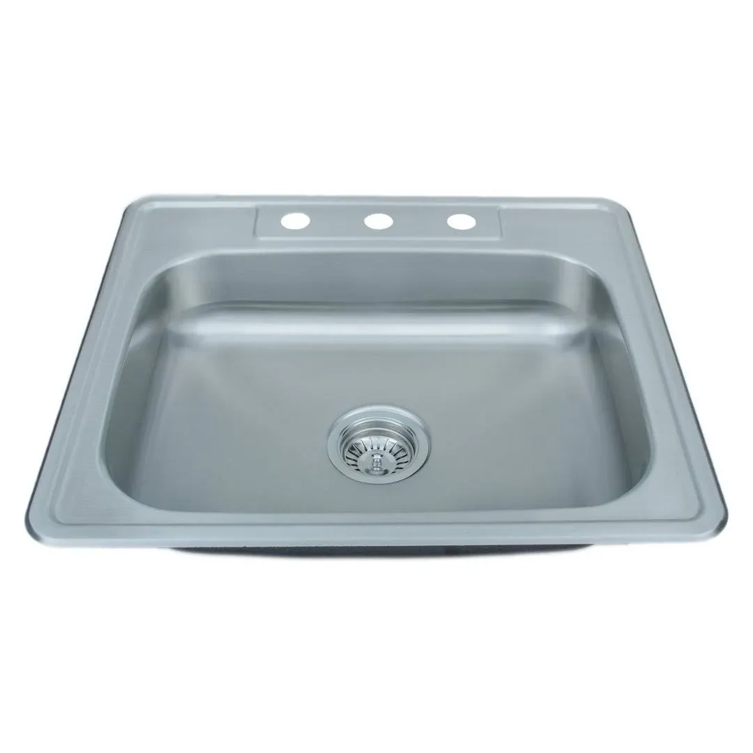 Wells Sinkware 25" 20-Gauge Drop-In 3-Hole Single Bowl ADA Compliant Stainless Steel Kitchen Sink with Strainer