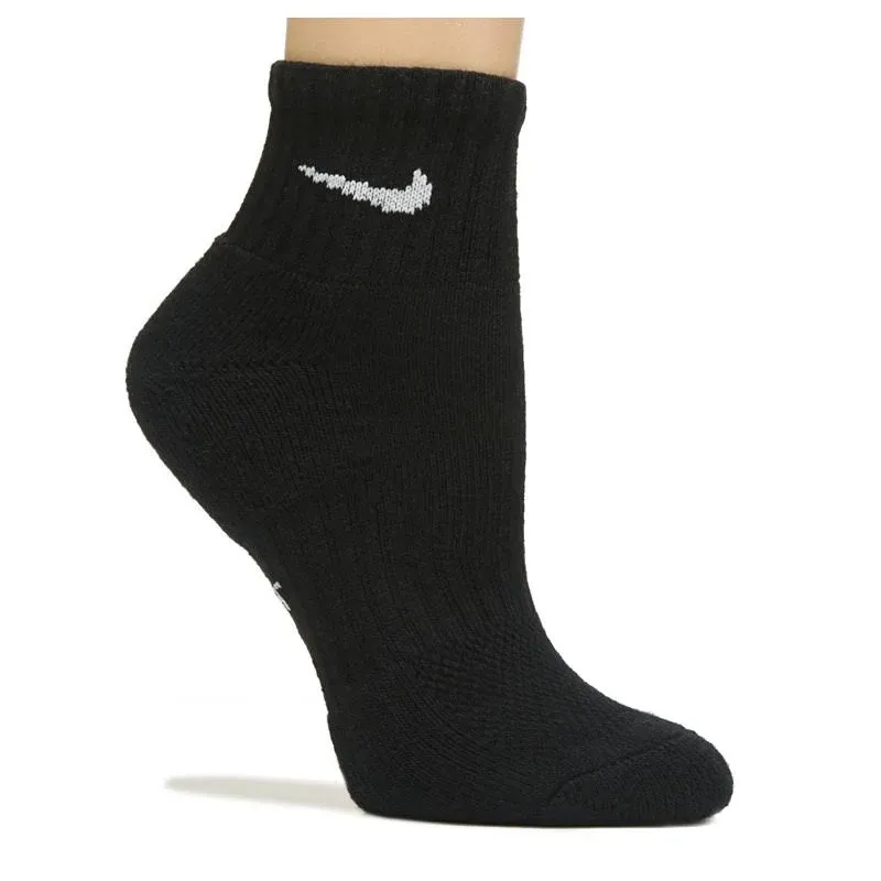 Nike Boys 6 Pack Cushioned Quarter Socks - Black/White Size M