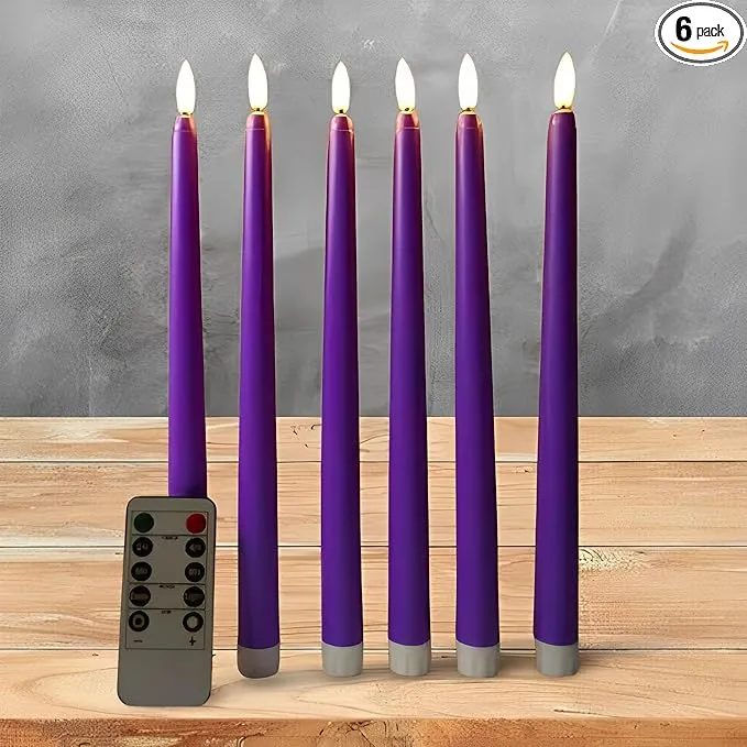 3pcs Purple Flickering Flameless Candles With String Lights, Battery Operated ...