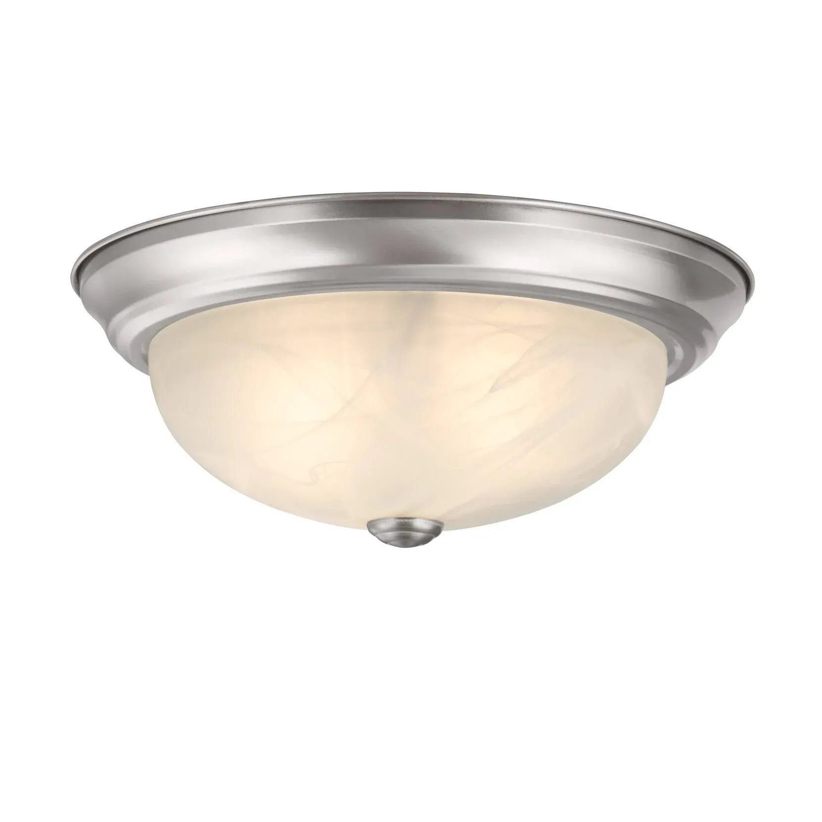 13 in. 2-Light Brushed Nickel Flush Mount with White Alabaster Glass