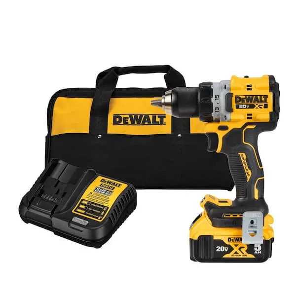 DEWALT 20V MAX XR Lithium-Ion Cordless Compact 1/2 in. Drill/Driver Kit, 20V MAX 5.0Ah Battery, and Charger DCD800P1