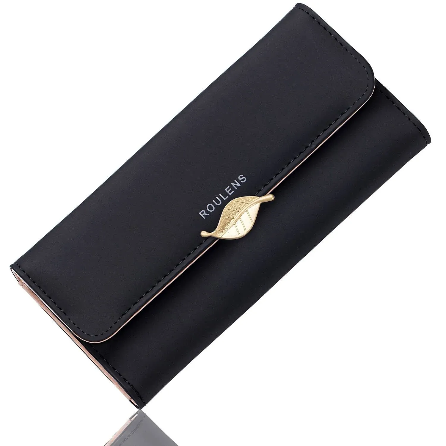 Wallet for Women RFID Blocking PU Leather Leaf Pendant Card Holder Phone Checkbook Organizer Zipper Coin Purse