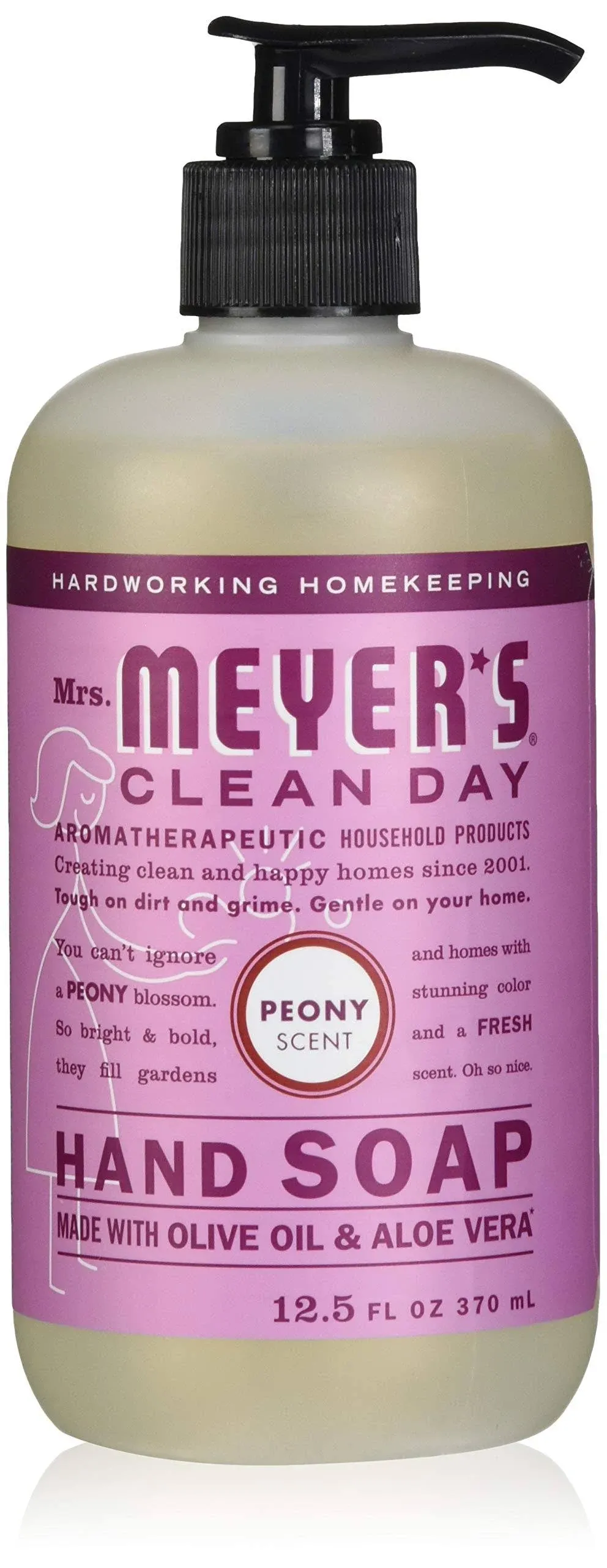 MRS. MEYER'S CLEAN DAY Hand Soap, Made with Essential Oils, Biodegradable Formula, Peony, 12.5 fl. oz (Pack of 6)