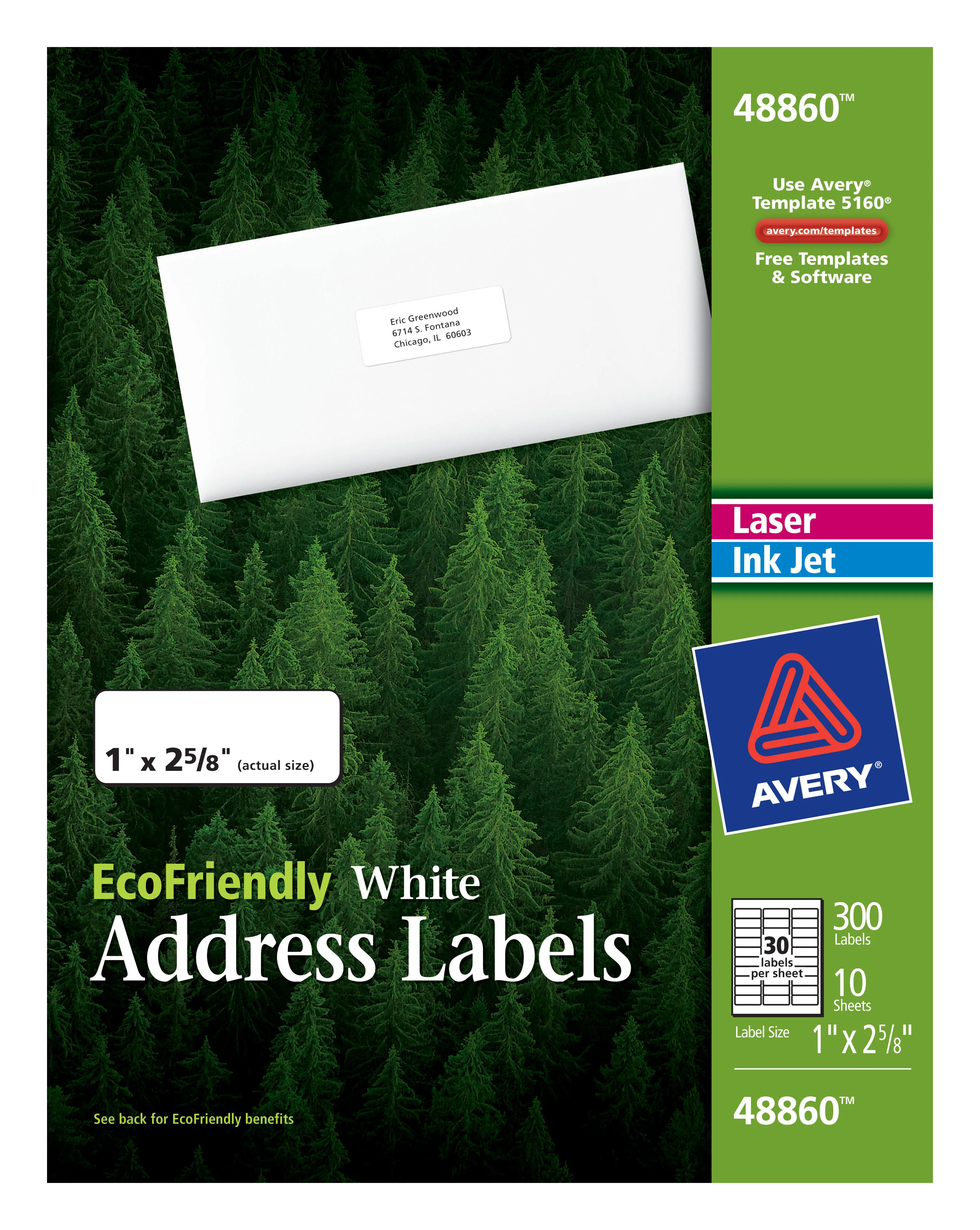 Avery&#xAE; 48860 Eco-Friendly 1&quot; x 2 5/8&quot; White Rectangle Address Labels - 300/Pack