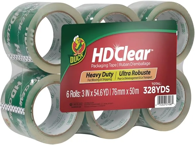 Duck 3" Heavy Duty Clear Packaging Tape, 6 Pack