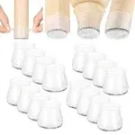 Chair Leg Floor Protectors - 1 1/2&#034; X 16 Pcs Clear - Felt Bottom Silicone Pads f