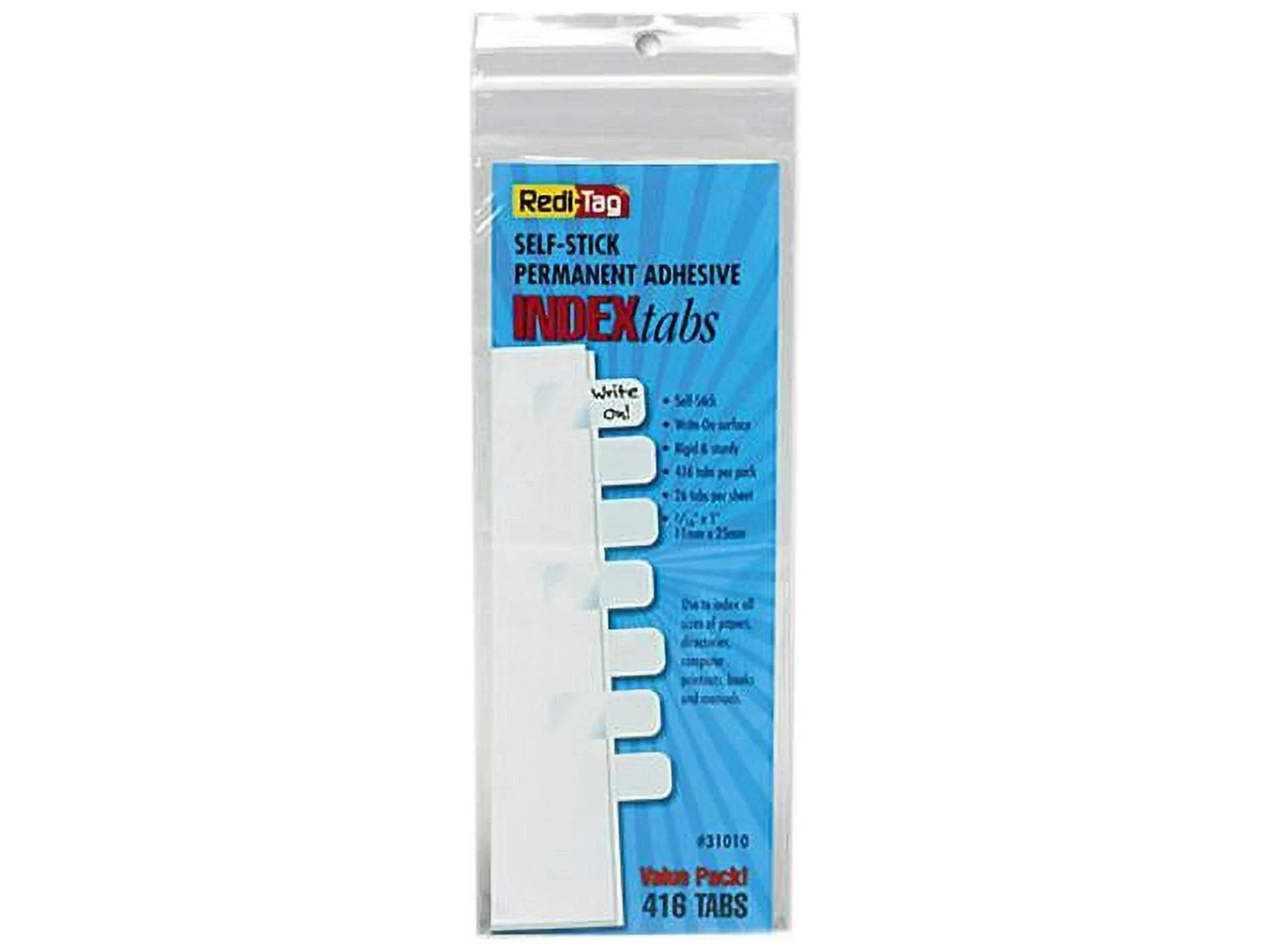 Redi-Tag Side-Mount Self-Stick Plastic Index Tabs 1in White 416/Pack