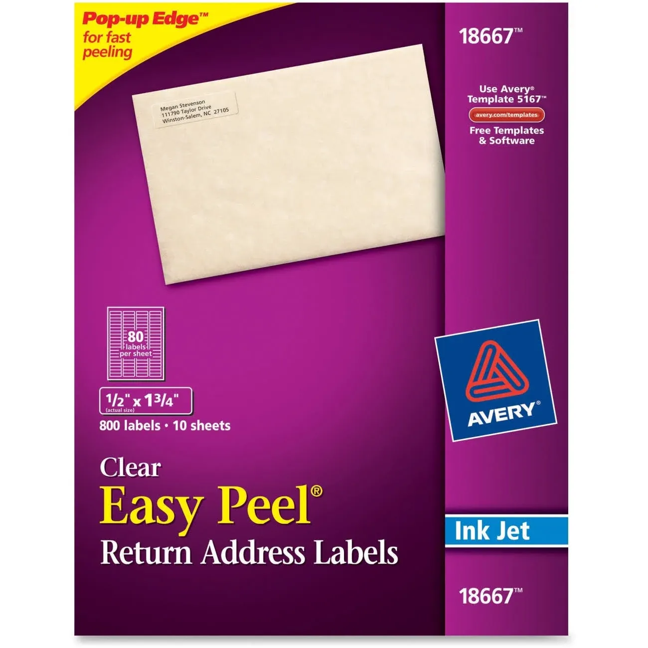 Avery® 18667 Easy Peel 1/2" x 1 3/4" Matte Clear Inkjet Printer Return Address Labels - 800/Pack