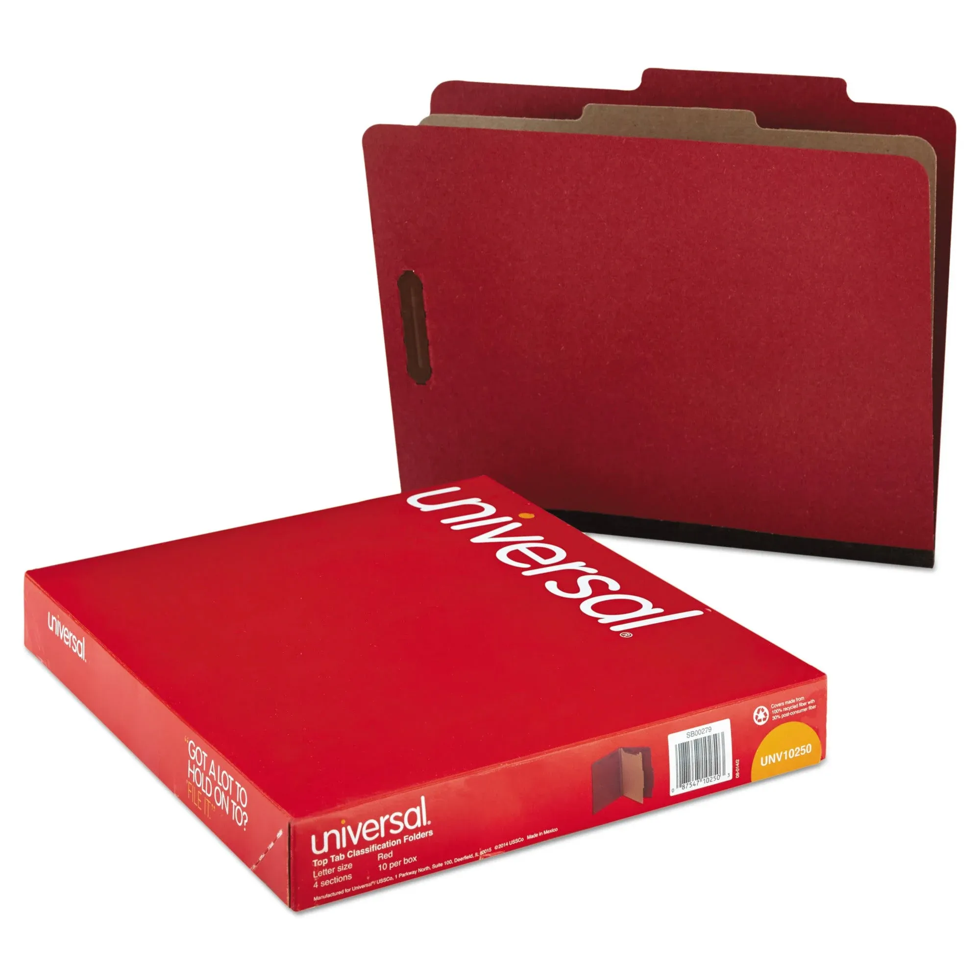 Universal Pressboard Classification Folder Letter Four-Section Red 10/Box