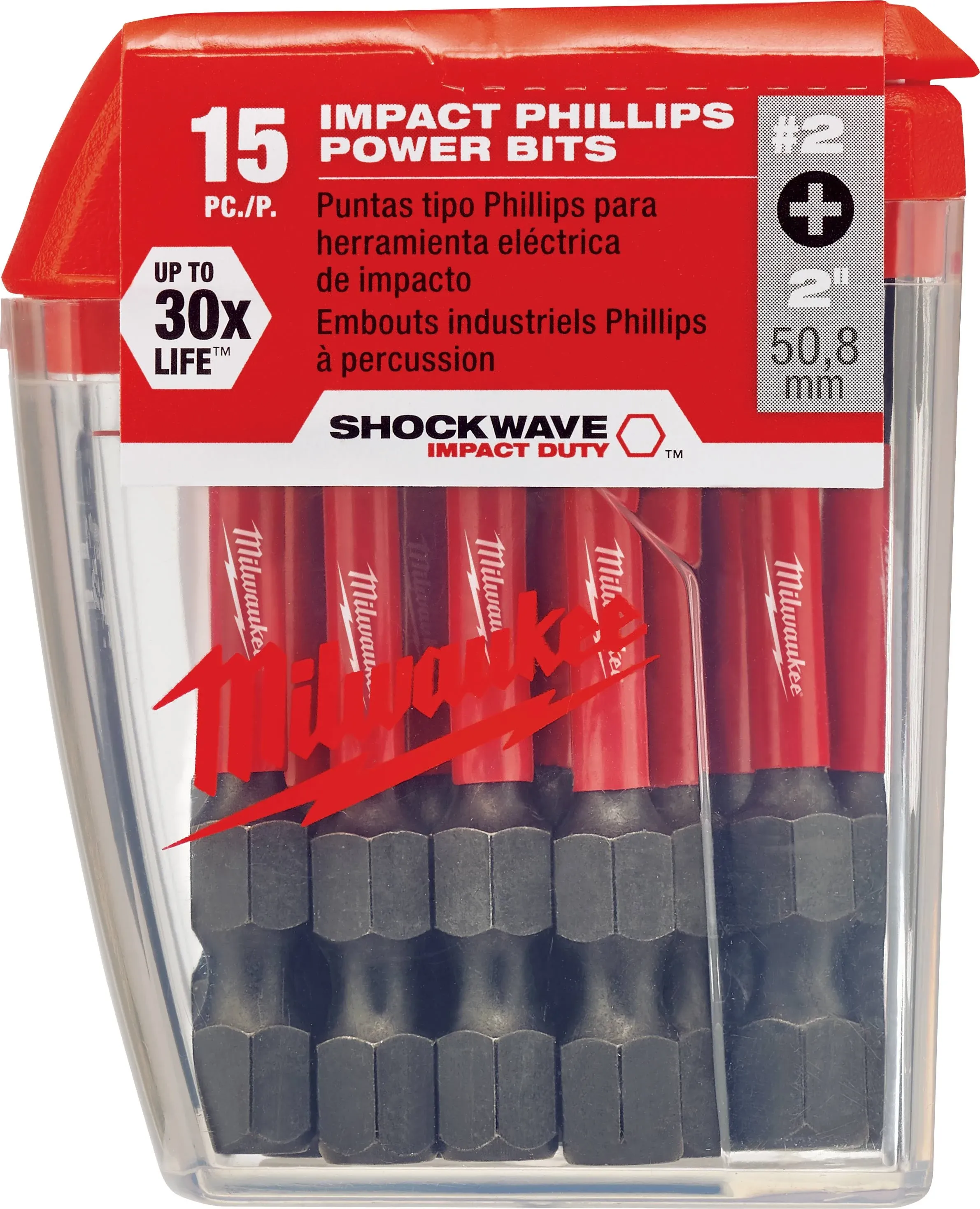 Milwaukee 48-32-5004 #2 Phillips Shockwave 2" Power Bit, 15 Pack