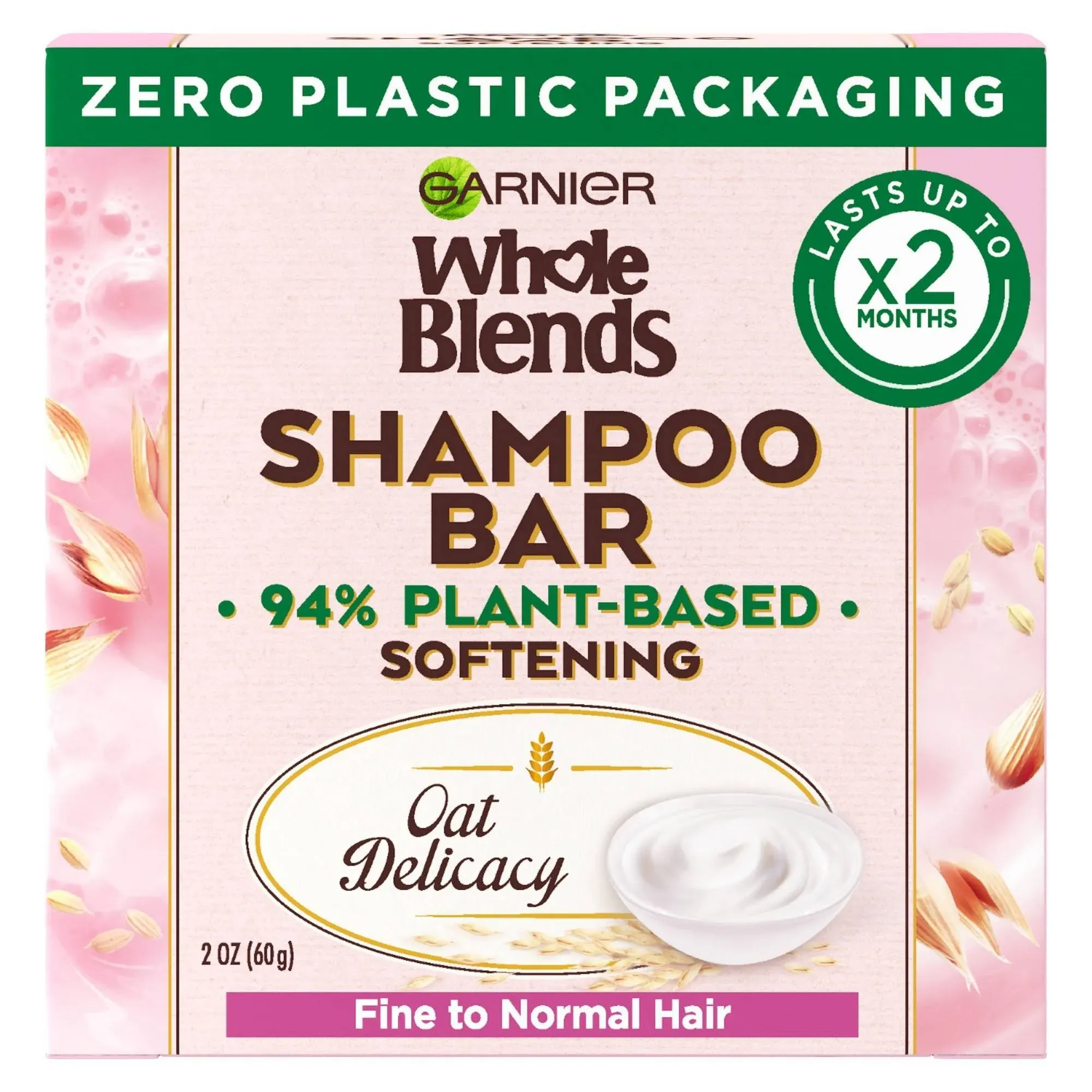 Garnier Whole Blends Softening Shampoo Bar for Fine to Normal Hair, Oat Delicacy, 2 Oz, 1 Count (Packaging May Vary)