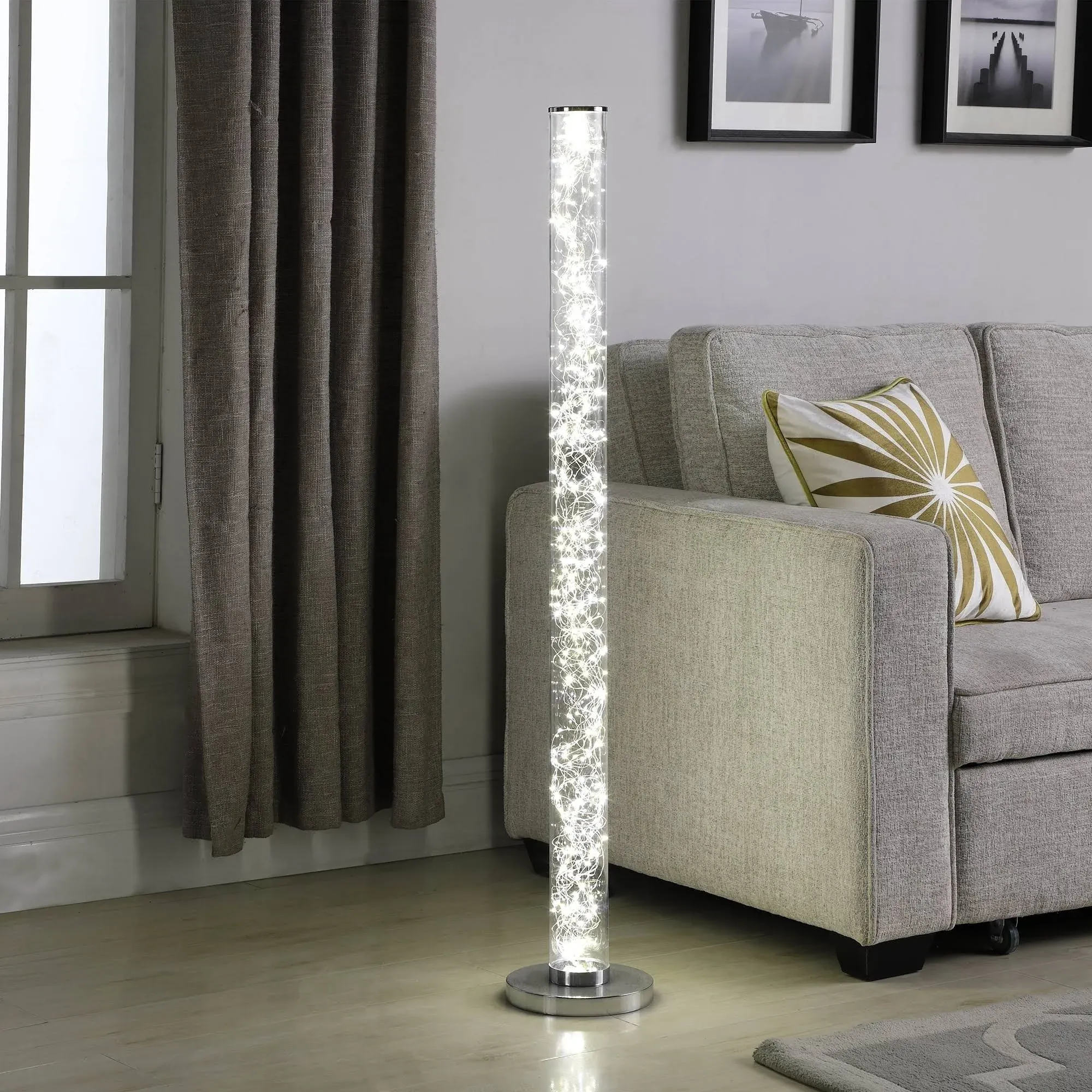 49 in. Clear 12V-360-Pc Exposed Rope LED Minari Column Floor Lamp