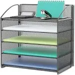 5-Tier Letter Tray Paper Organizer with Handle, Mesh Desk File Organizer Paper Sorter Holder Desktop Document Shelf Storage Organization for Office, Home or School, Black